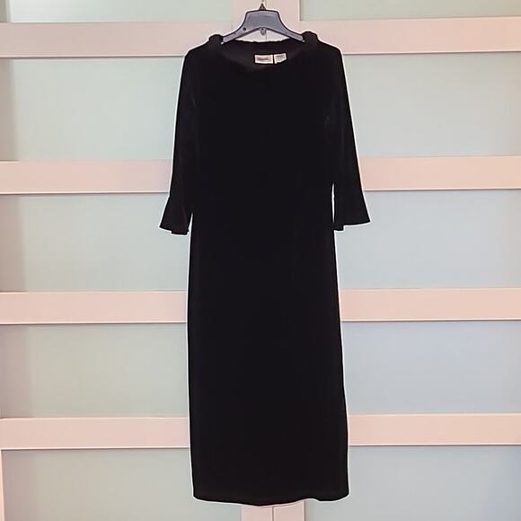 Vtg 90s Y2K Kathie Lee Black Velvet 3/4 Sleeve Maxi Faux Fur Collar Goth Large - Picture 5 of 8